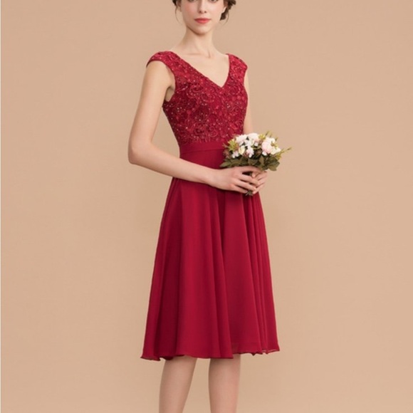 JJs House Red Midi Chiffon Dress - Picture 3 of 8